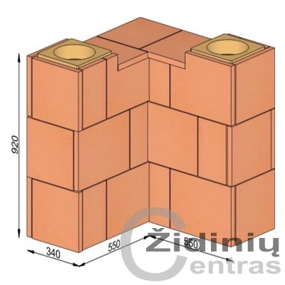 Wolfshoher dūmų kanalų sistema N+F iš krosninio šamoto W-4,0/2,7 Plius 90°
