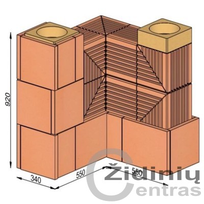 Wolfshoher dūmų kanalų sistema N+F iš krosninio šamoto W-4,0/2,7 Alfa 90°