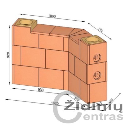 Wolfshoher dūmų kanalų sistema N+F iš krosninio šamoto W-4,8/3,1 Plius 135°