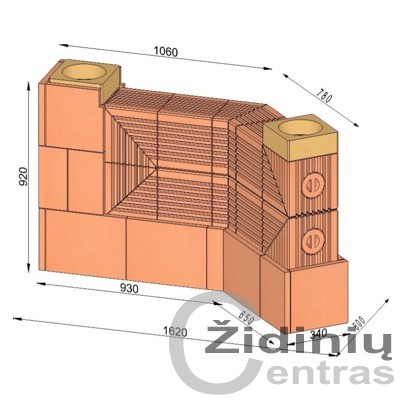 Wolfshoher dūmų kanalų sistema N+F iš krosninio šamoto W-4,8/3,1 Alfa 135°