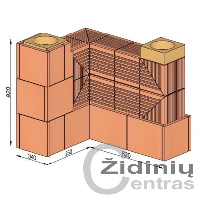 Wolfshoher dūmų kanalų sistema N+F iš krosninio šamoto W-4,8/3,1 Alfa 90°