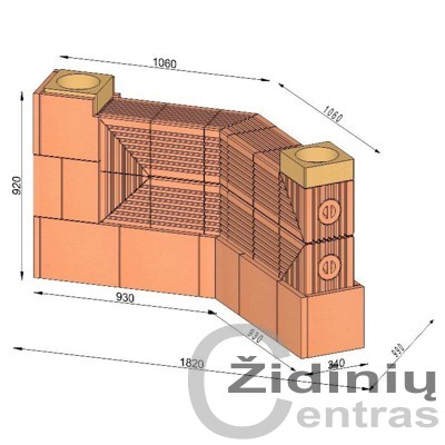 Wolfshoher dūmų kanalų sistema N+F iš krosninio šamoto W-5,6/3,5 Alfa 135°