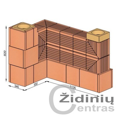 Wolfshoher dūmų kanalų sistema N+F iš krosninio šamoto W-5,6/3,5 Alfa 90°
