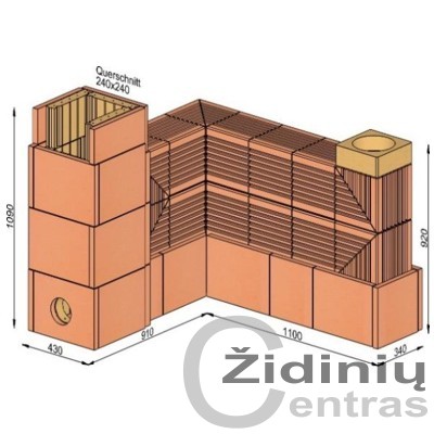 Wolfshoher dūmų kanalų sistema N+F iš krosninio šamoto W-6,6/4,5 Alfa 90°